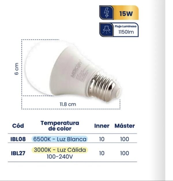 Bombillo led 15w ahorrador mercury